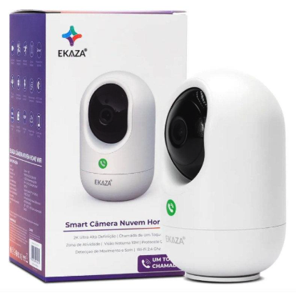 Câmera Wi-Fi Full HD Interna Inteligente Giratória Botão de Chamada Ekaza EKGDT4117B