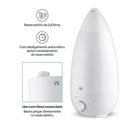 Umidificador de Ar Multilaser Easy Air Bivolt 2,6 Litros Branco - HC118