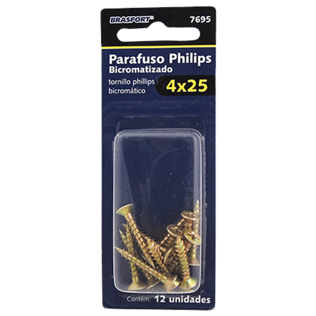 Parafuso Philips 4,0 x 25 Brasfort 7695  - Blister com 12 Parafusos