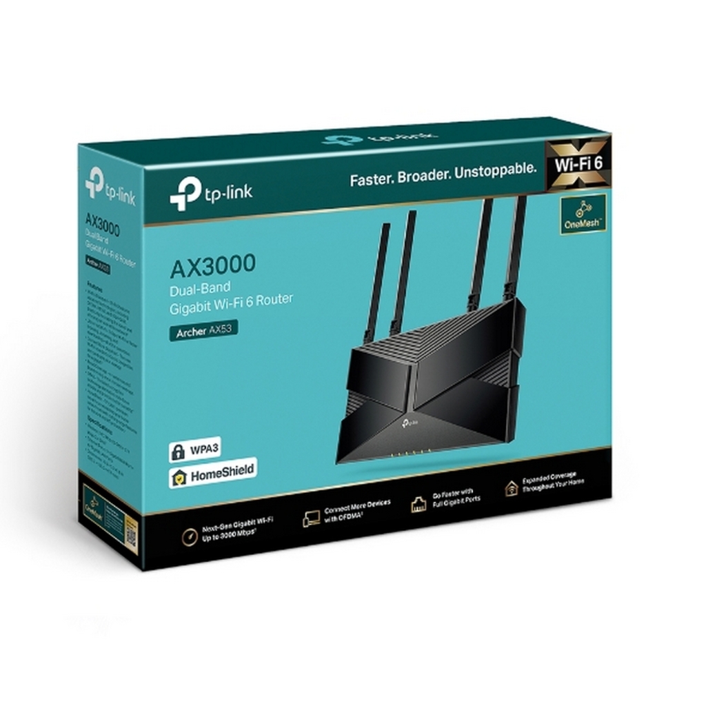 Roteador Wireless Tp-Link AX3000 Gigabit Dual Band Mesh Wi-Fi 6 com 4 Antenas ARCHER AX53