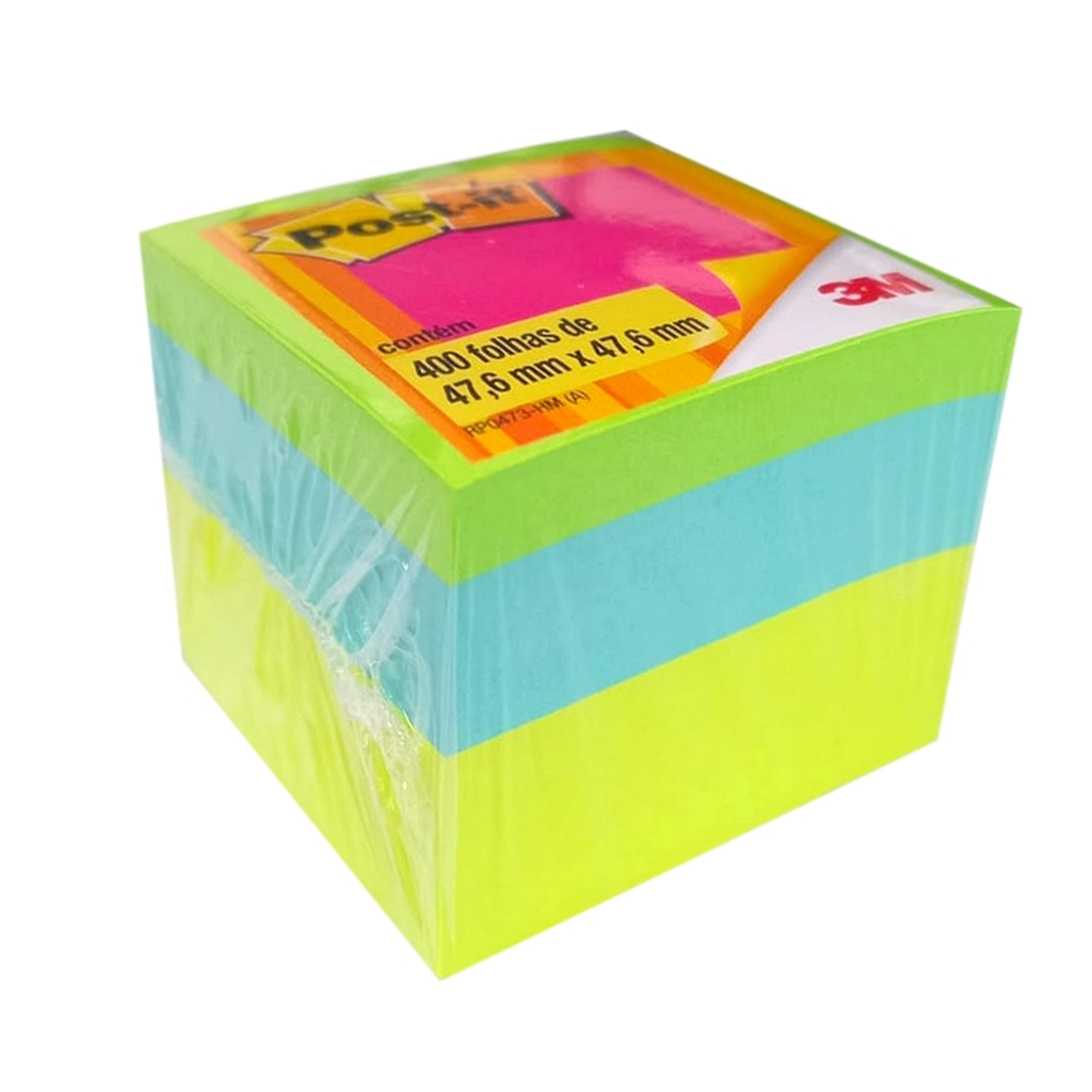 Bloco de Notas Adesivo 47,6x47,6mm 400 Folhas Cubinho 3 Cores - Post-it - 3M - HB004434963