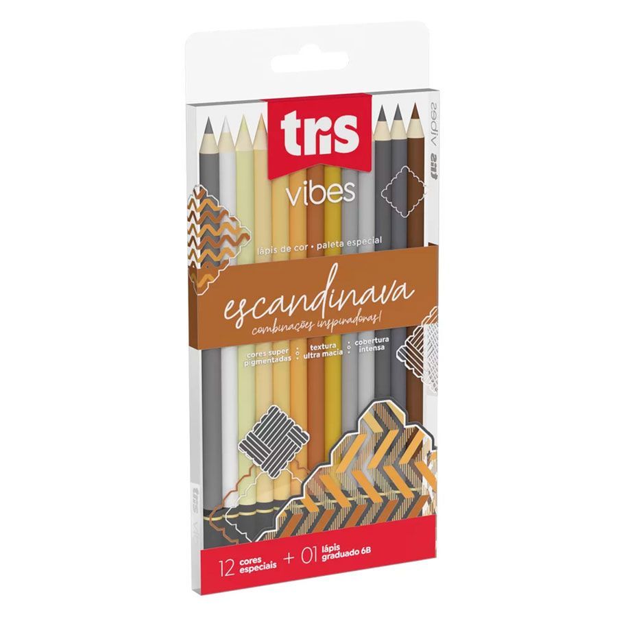Lápis de Cor TRIS Vibes Escandinavas Grande com 12 Cores 6B