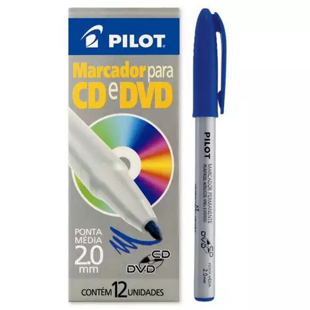 Caneta CD+DVD 2.0mm Azul - Pilot - Caixa com 12 Unidades - 1430009CX012AZ