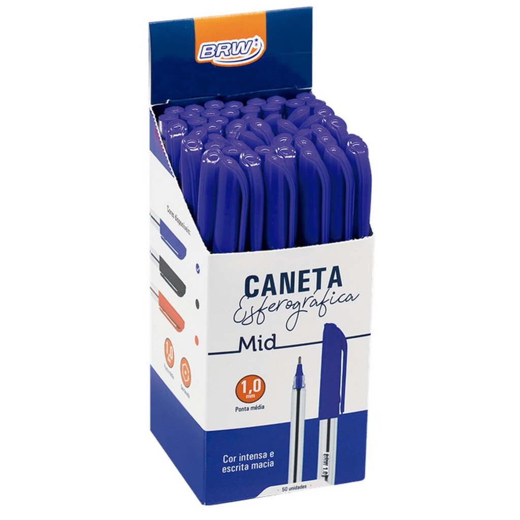 Caneta Esferográfica 1.0mm Cristal Mid Azul - BRW - Caixa com 50 Unidades - CA0008