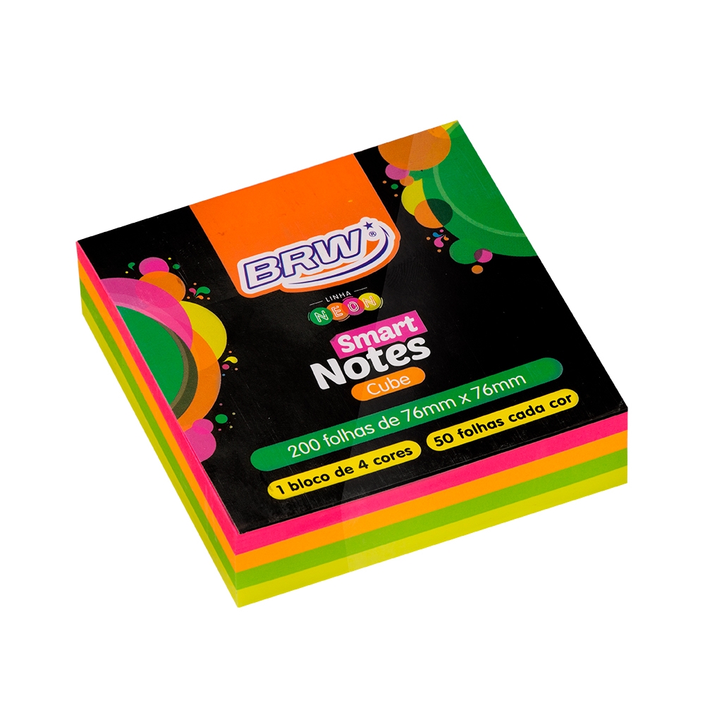 Bloco Adesivo BRW Smart 76x76 Colorido Neon com 200 Folhas