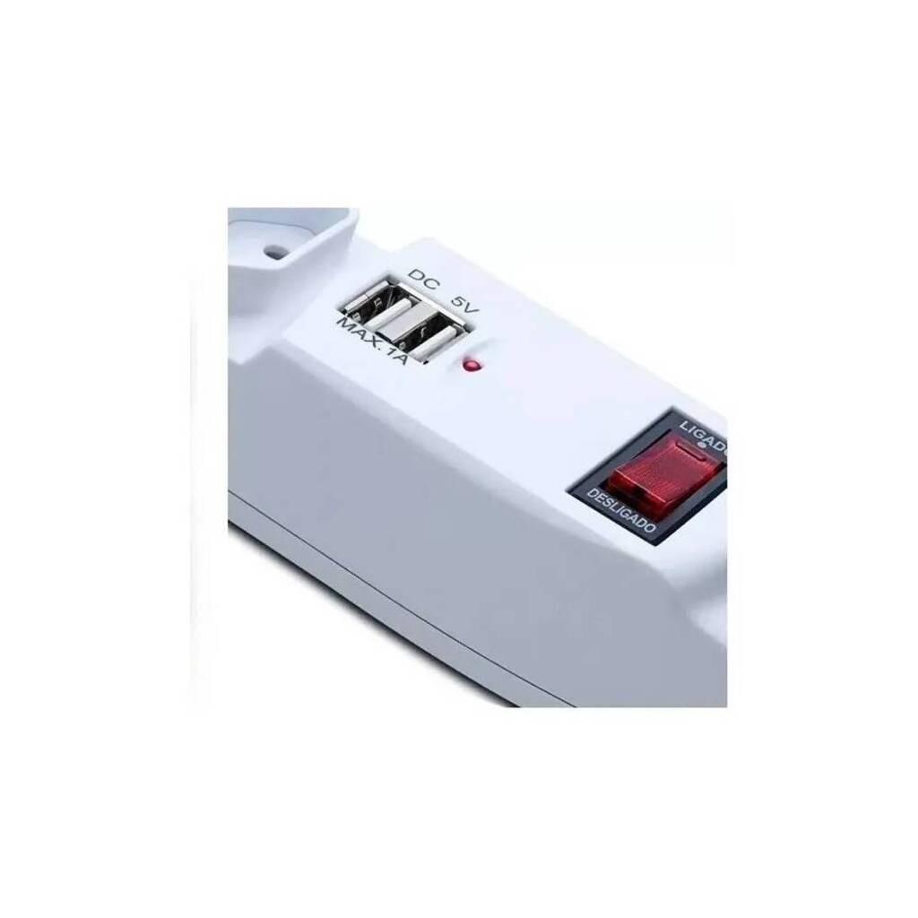 Filtro de Linha Multilaser com 6 Tomadas + 2 USB 3 Pinos 1,5 Metros Branco - WI251