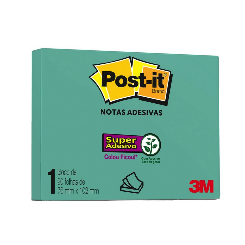 Bloco de Notas Adesivo 76X102mm com 1 Bloco de 90 Folhas Azul Aqua - Post-it - 3M - HB004655401
