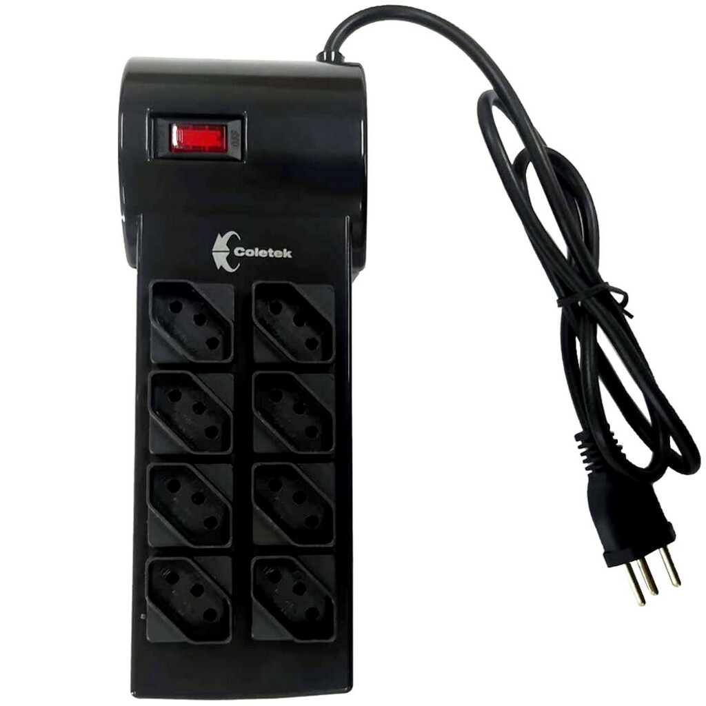 Filtro de Linha Coletek com 8 Tomadas 3 Pinos 10A Preto - FL-82BK