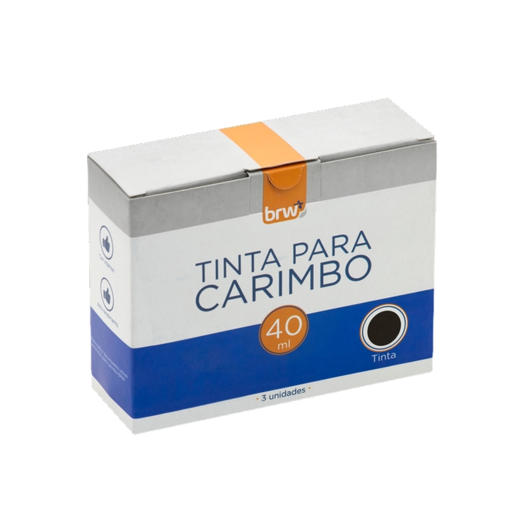 Tinta para Carimbo 40ml Caixa com 3 Unidades Preto - Brw - CB1002