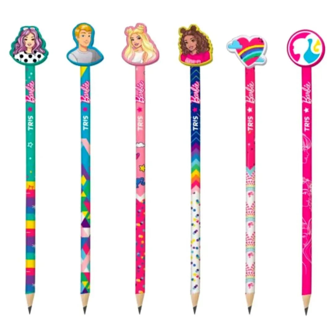 Lápis Preto TRIS Barbie com Topper Borracha Cores Sortido Unidade