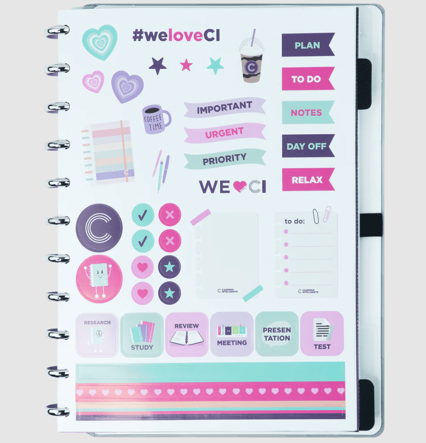 Caderno Inteligente Grey Love Grande 60 Folhas com Pauta e 20 Folhas Lisas