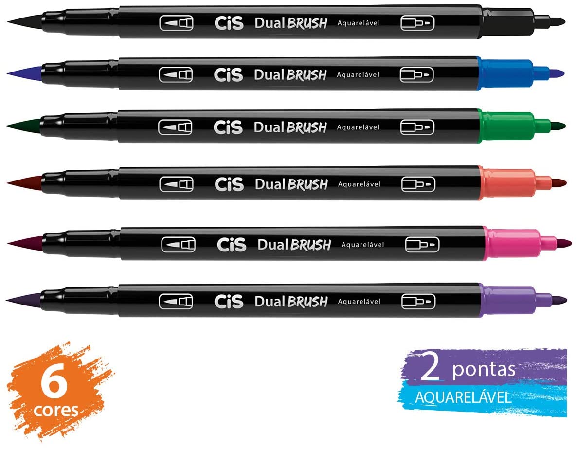 Caneta Brush CIS Dual Estojo com 06 Cores