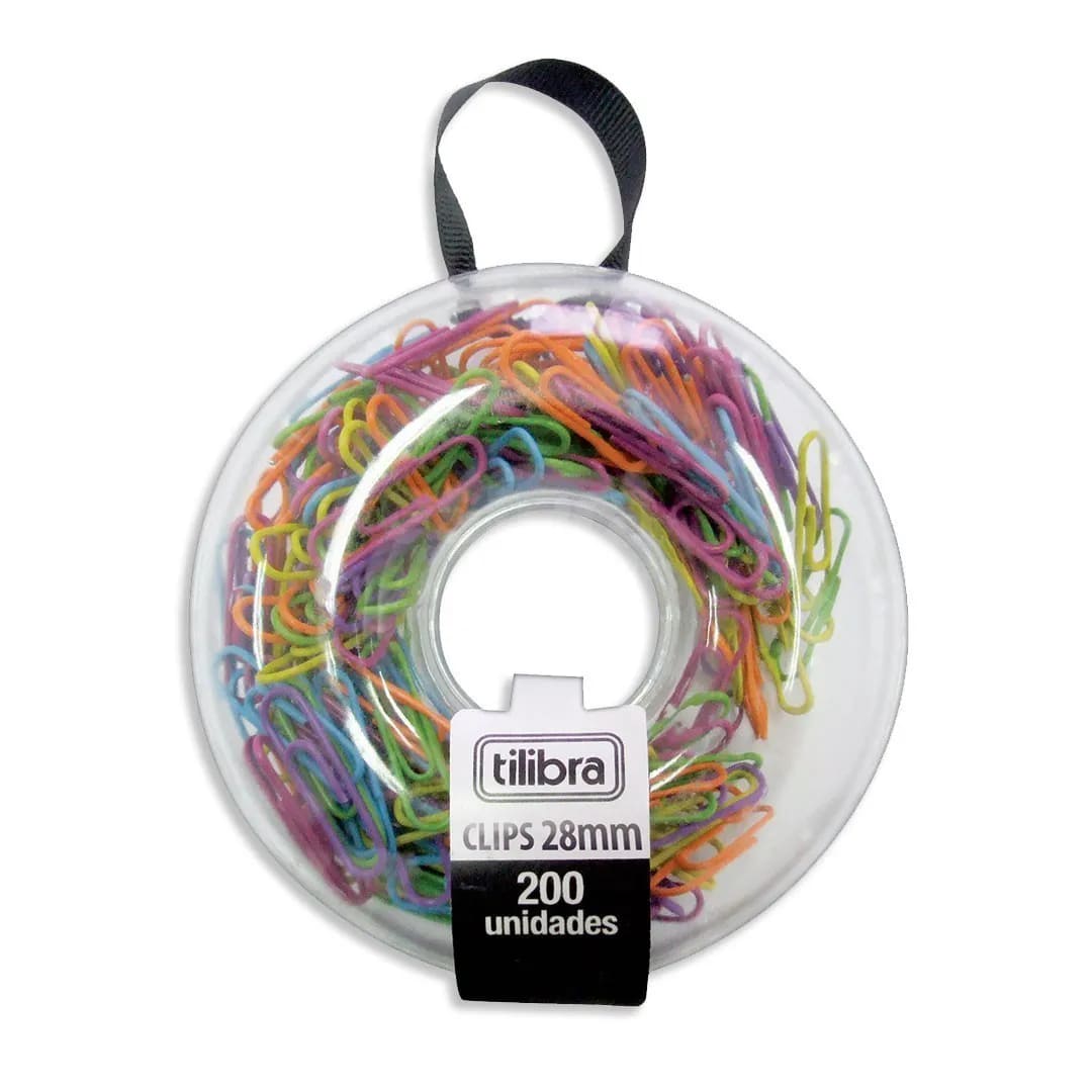 Clips Tilibra Donut Coloridos 28mm com 200 Unidades