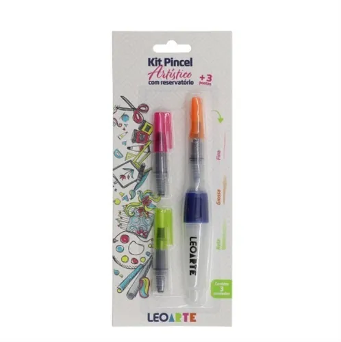 Kit Pincel Artístico Leo e Leo com Reservatório 3 Pontas
