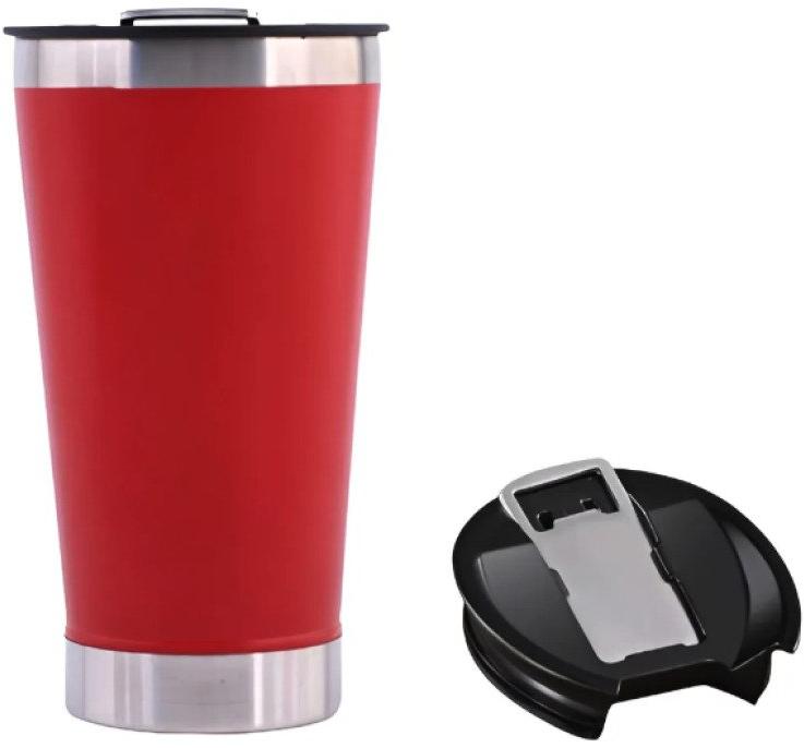 Copo Térmico 473 ml Aço Inox Com Tampa e Abridor vermelho