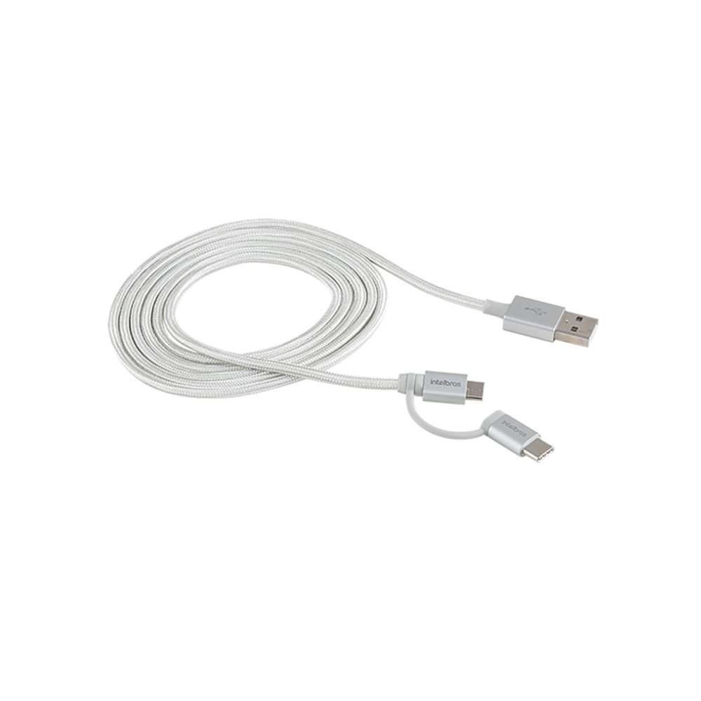 Cabo USB - Micro USB e USB - USB C Branco nylon 1,5m Intelbras EUABC 15NB