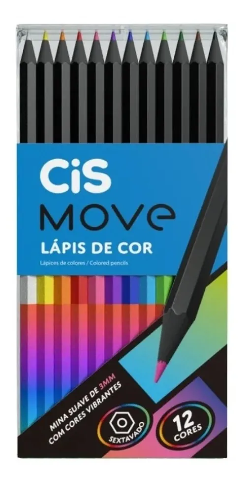 Lápis de Cor CIS Move 12 Cores Design Moderno