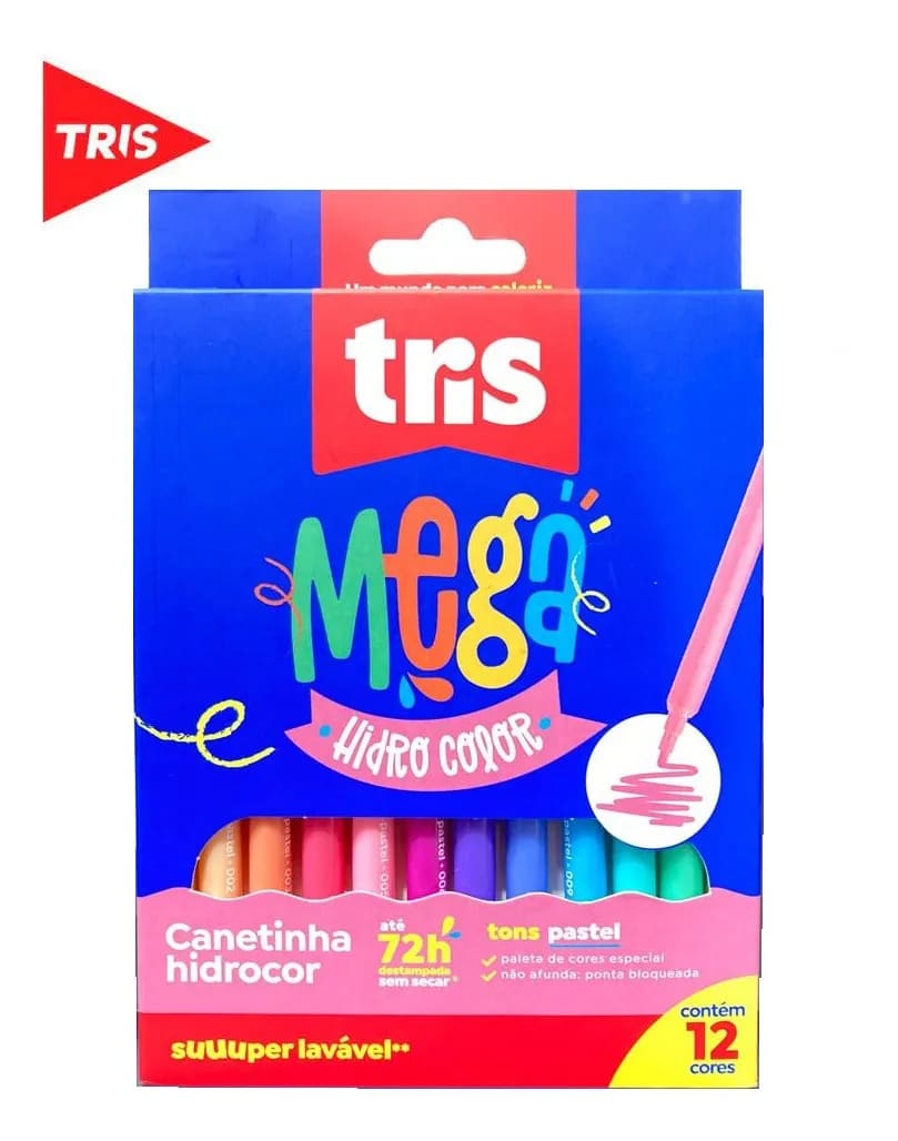 Caneta TRIS Hidrogor Mega Hidro 12 Cores Tons Pastel