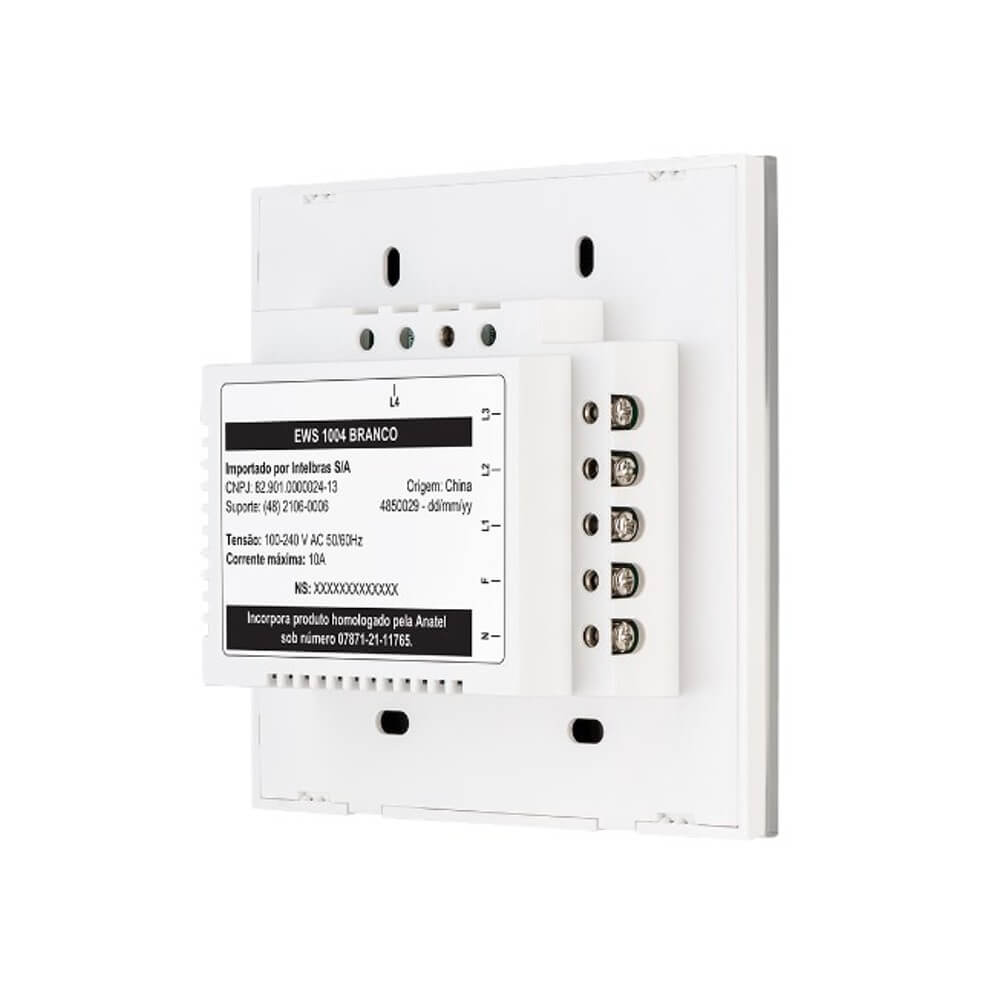 Interruptor Smart Wi-Fi Touch 4 Teclas Intelbras EWS 1004 Branco