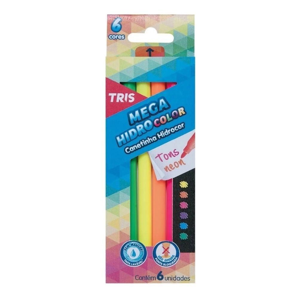 Caneta Hidrocor TRIS MegaHidro Neon 6 Cores