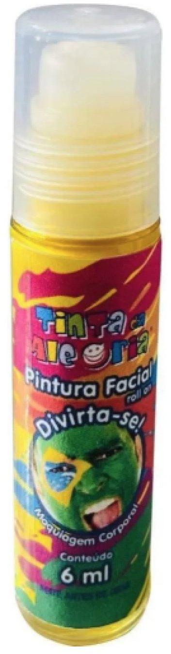 Tinta Pintura Facial Corporal Roll On 6ml Tinta da Alegria Brincadeira Carnaval Amarela