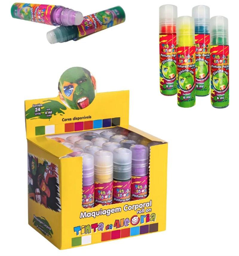 Tinta Pintura Facial Corporal Roll On 6ml Tinta da Alegria Brincadeira Carnaval Amarela