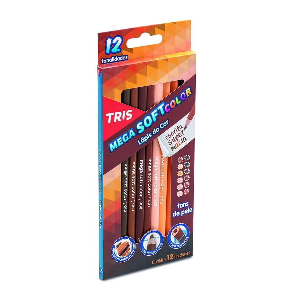 Lápis de Cor TRIS Mega Soft Color 12 Cores Tons Pele