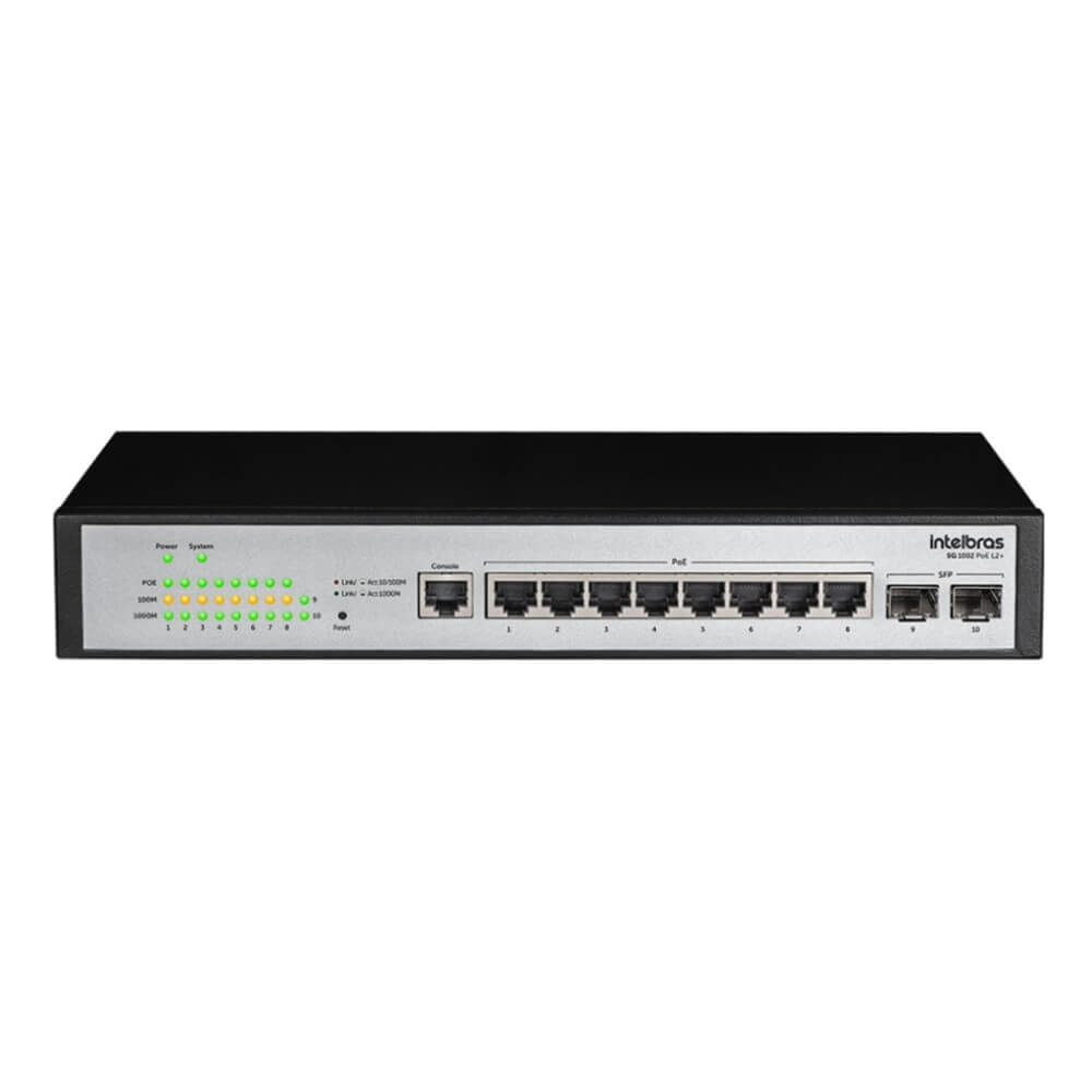 Switch Gerenciável 8 Portas Gigabit 2 Portas SFP SG 1002 PoE L2+ Intelbras