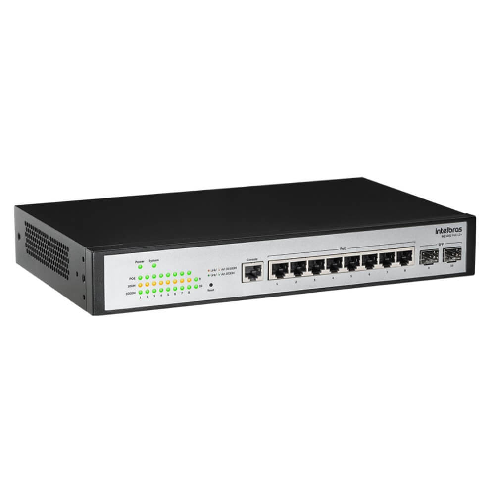 Switch Gerenciável 8 Portas Gigabit 2 Portas SFP SG 1002 PoE L2+ Intelbras