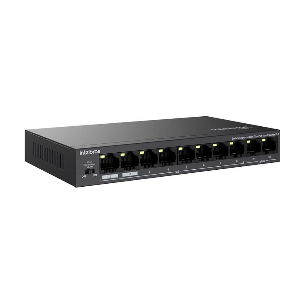 Switch 10 Portas Fast Ethernet com 8 Portas PoE+ Intelbras S1010F P