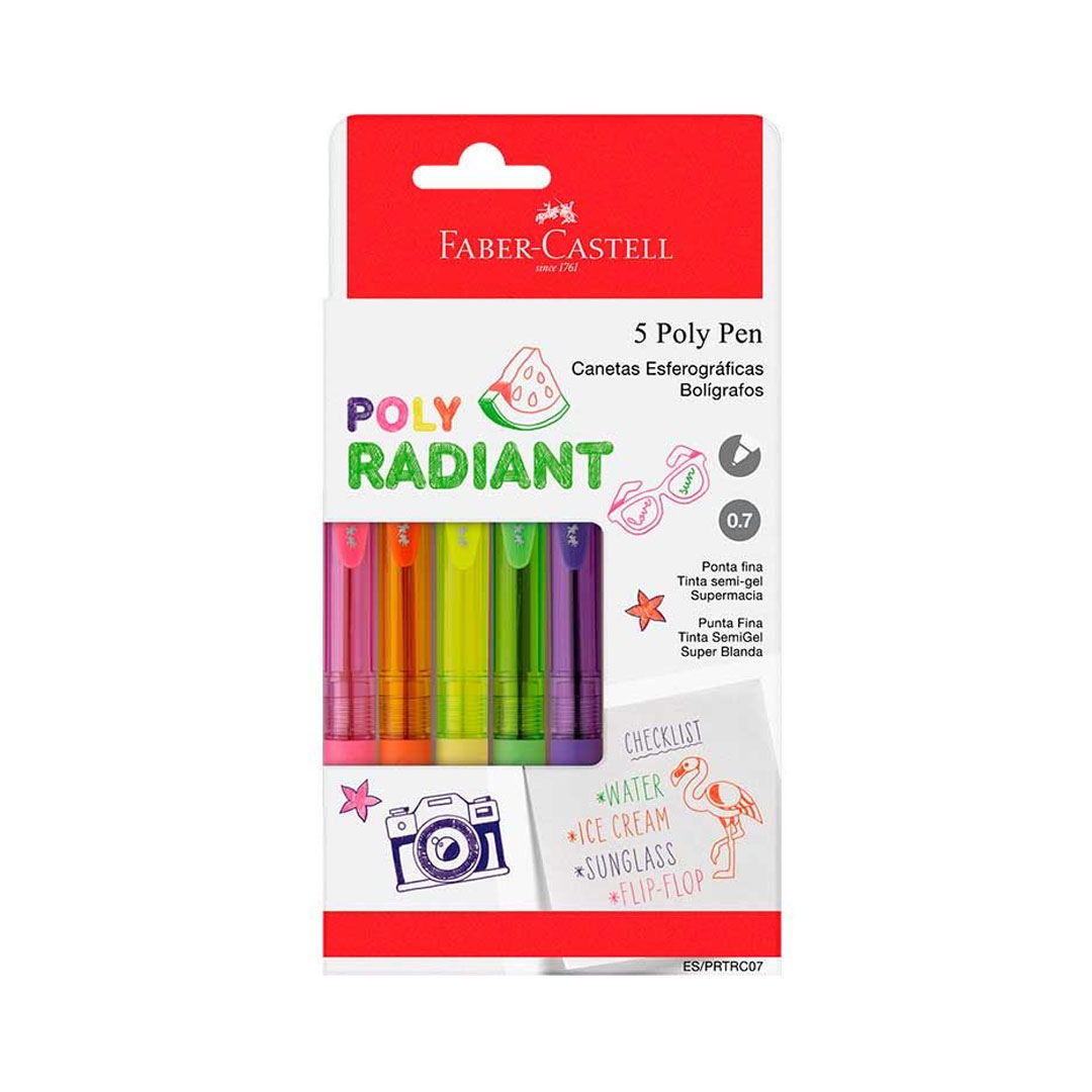 Caneta Esferográfica Faber-Castell Poly Radiant Colors 5 Cores