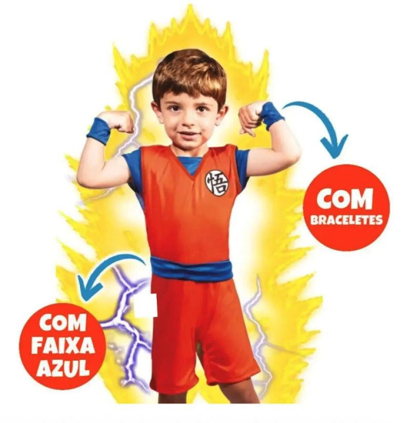 Fantasia Infantil Anime Mangá Dragon Ball Goku Tam M Super Magia com Munhequeira