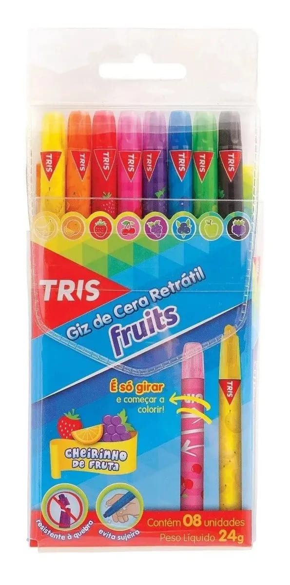 Giz de Cera TRIS Retrátil Fruits 8 Cores
