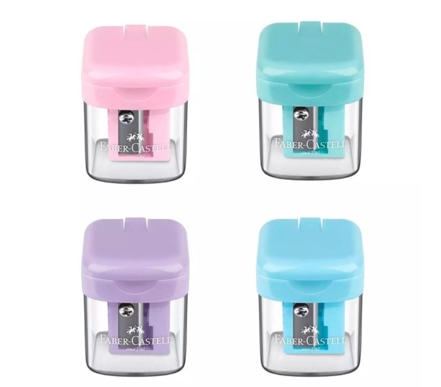 Apontador Faber Castell Mini Box com Depósito Tons Pastel Unidade Sortido