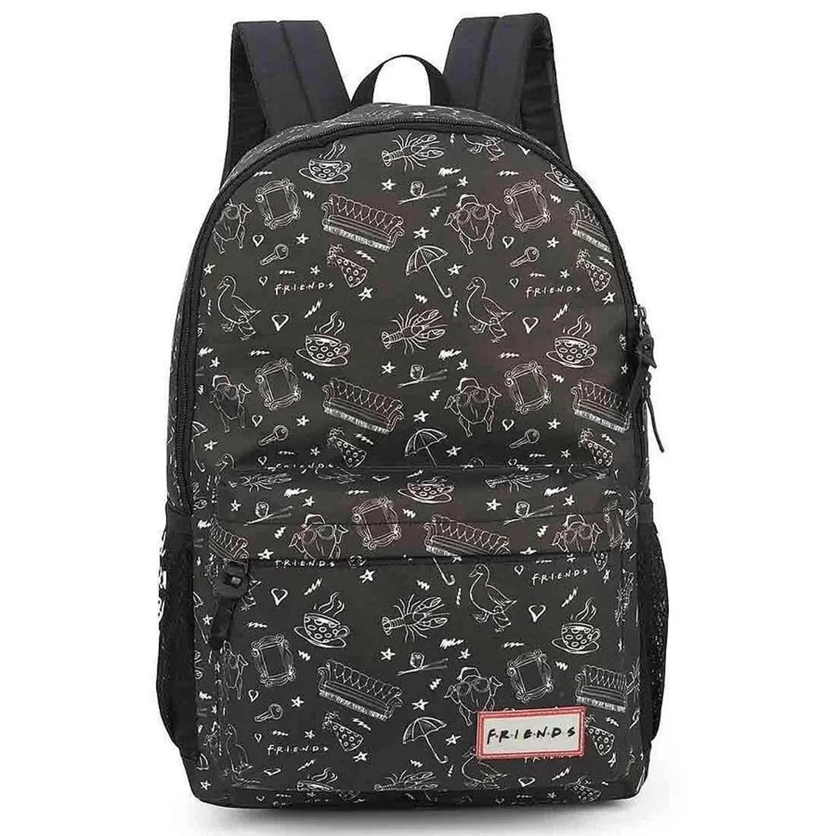 Mochila de Costa Luxcel Friends Grande Preta com Detalhes em Branco