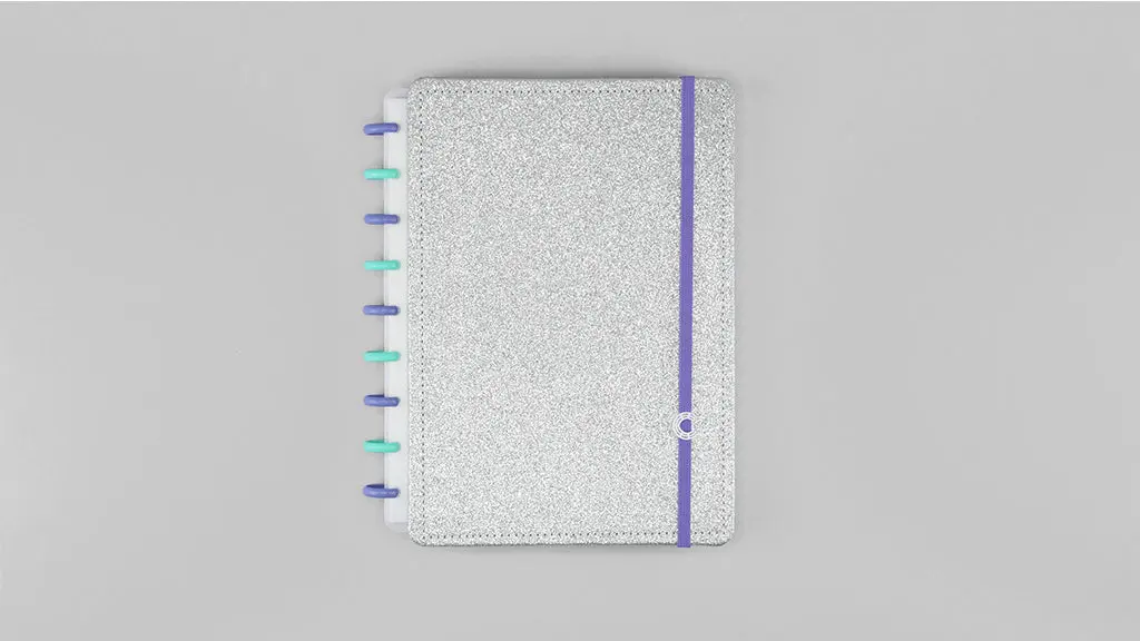 Caderno Inteligente Glitter Silver Grande 60 Folhas com Pauta e 20 Folhas Lisas