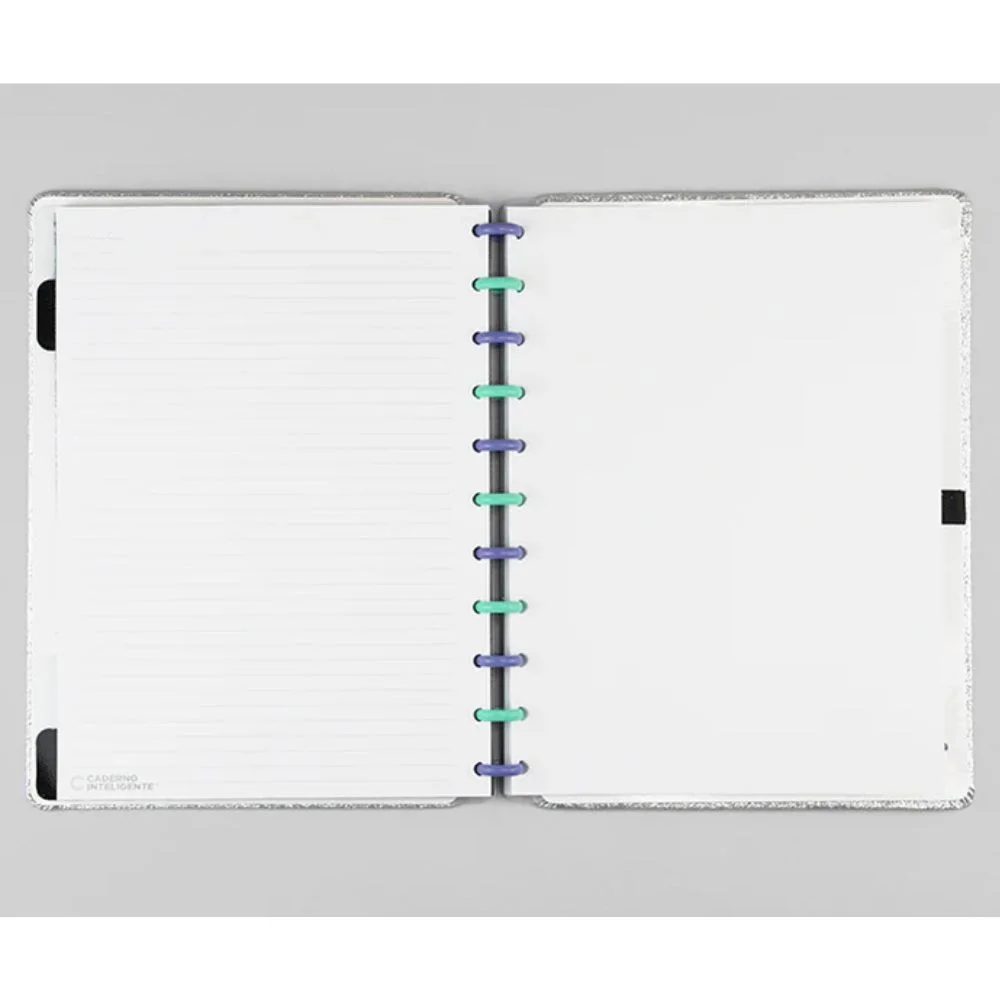 Caderno Inteligente Glitter Silver Grande 60 Folhas com Pauta e 20 Folhas Lisas