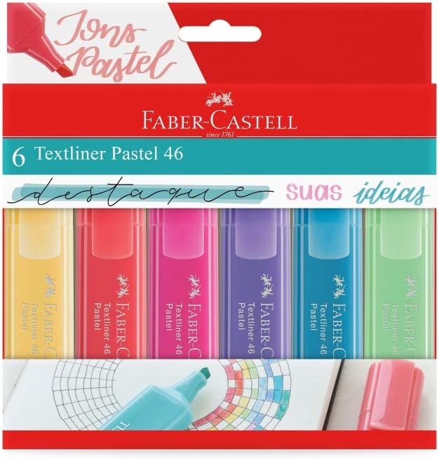 Marca Texto Faber Castell TextLiner 46 Pastell Estojo 6 Tons Pastel
