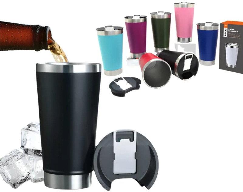 Copo Térmico 473 ml Aço Inox Com Tampa e Abridor Laranja