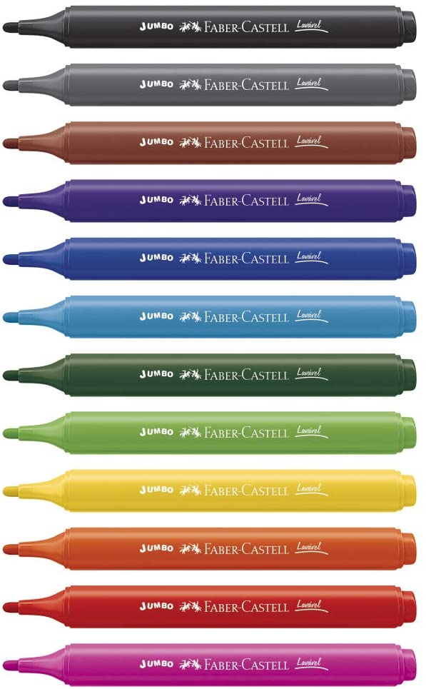 Caneta Hidrocor Faber Castell 12 Cores Jumbo Triangular Grande