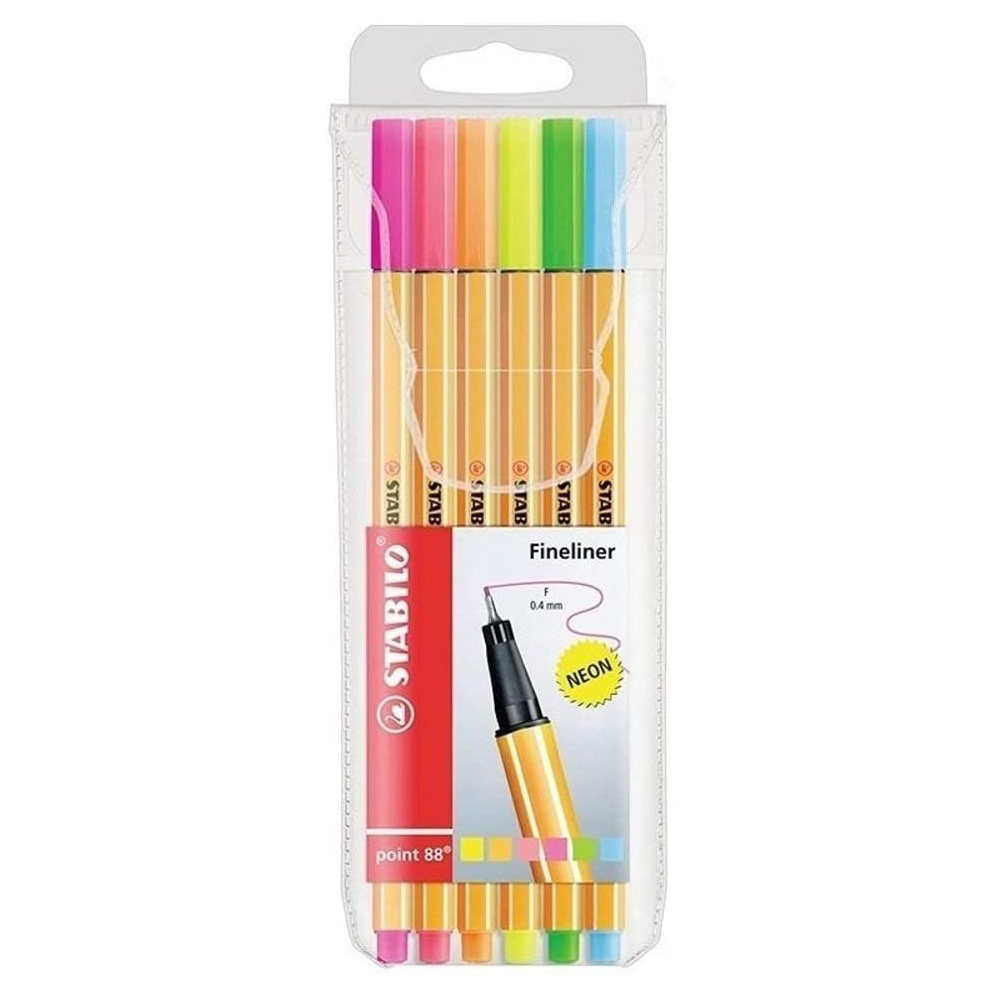 Caneta Hidrográfica Stabilo Point 88 Estojo com 6 Neon