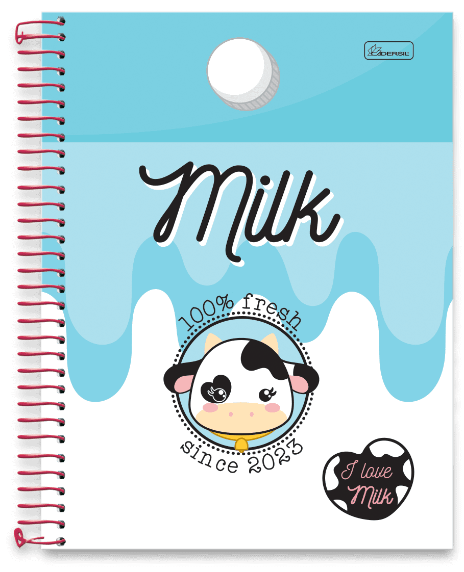 Caderneta Cadersil I Love Milk Espiral Pequeno 80 Folhas Sortido