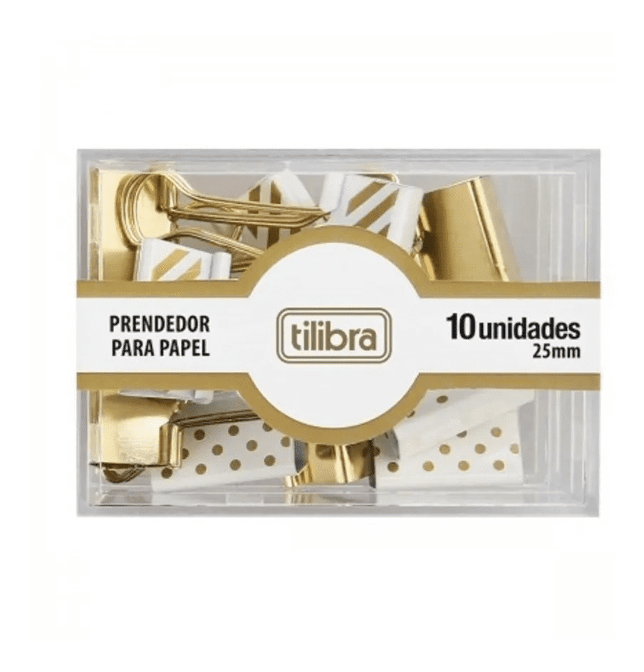 Prendedor de Papel Tilibra Dourado Listra/Bolinha