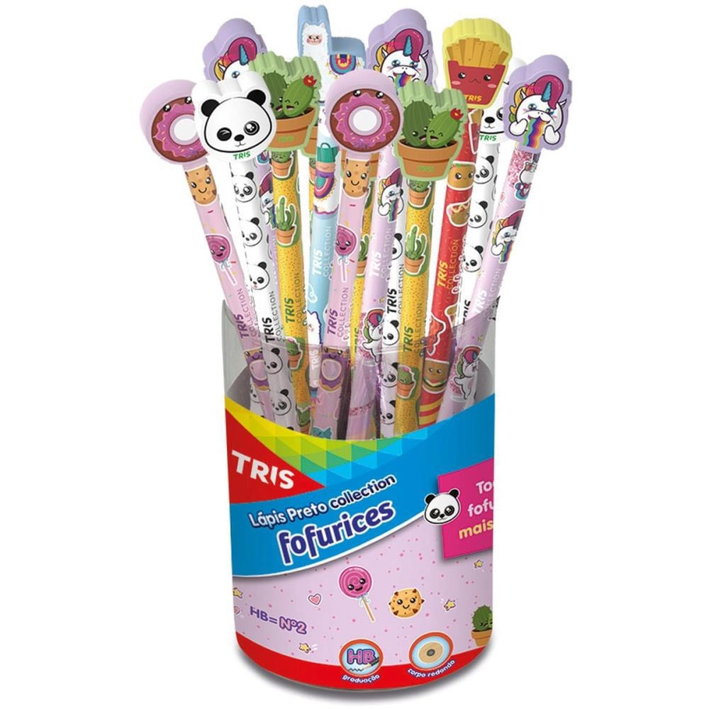 Lápis Preto TRIS com Ponteira Borracha Fofurices Unidade Sortido