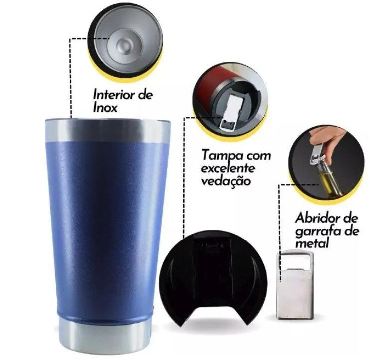 Copo Térmico 473 ml Aço Inox Com Tampa e Abridor Verde