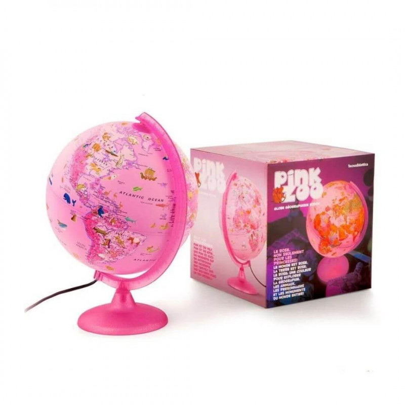 Globo Terrestre 25cm Zoom Decorativo Iluminado Pink