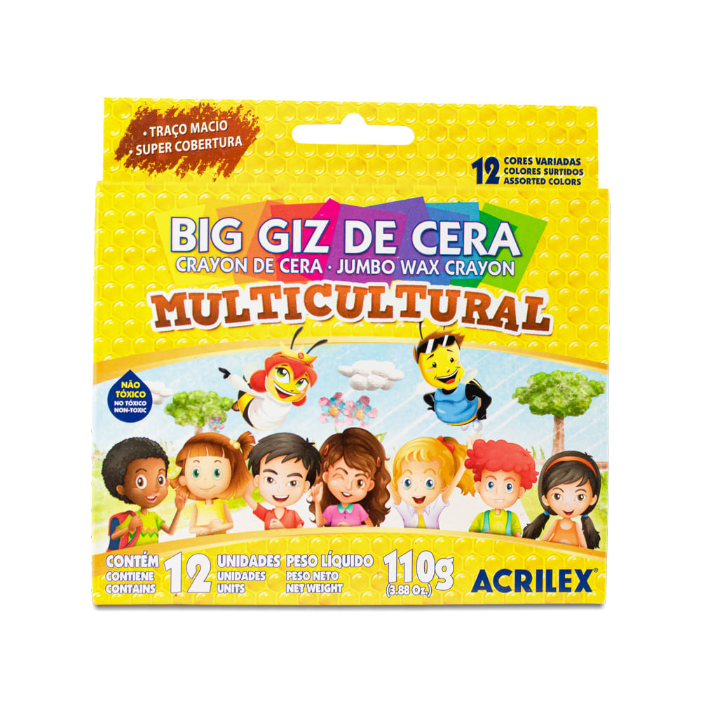 Giz de Cera Acrilex BIG com 12 Cores Multicultural