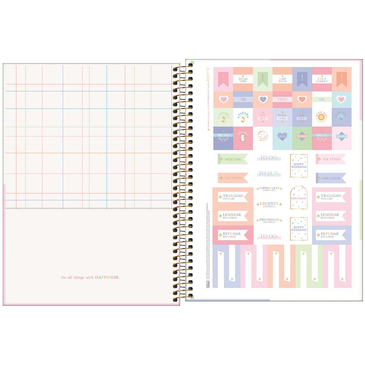 Caderno Universitário Tilibra Happy Capa Dura 192 Folhas 12 Matérias Sortido