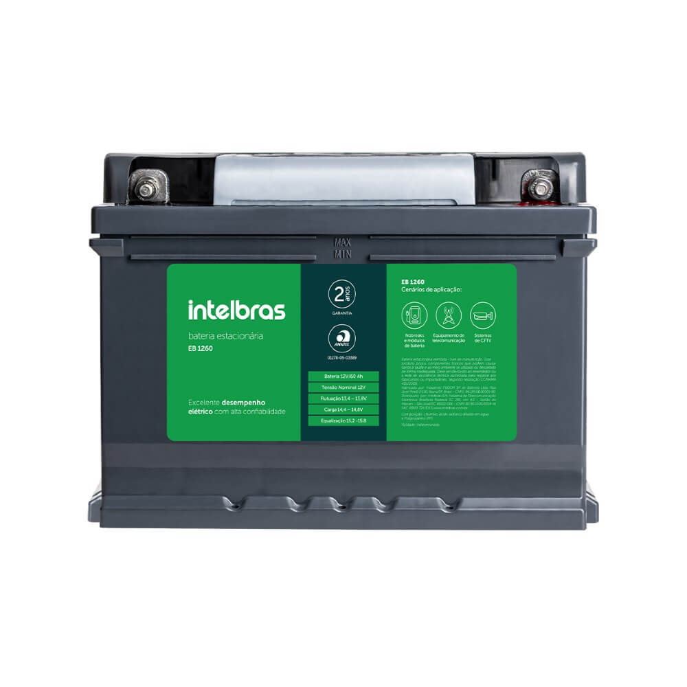 Bateria Elétrica Estácionária PB ÁCIDO 12V 60AH EB 1260 Intelbras