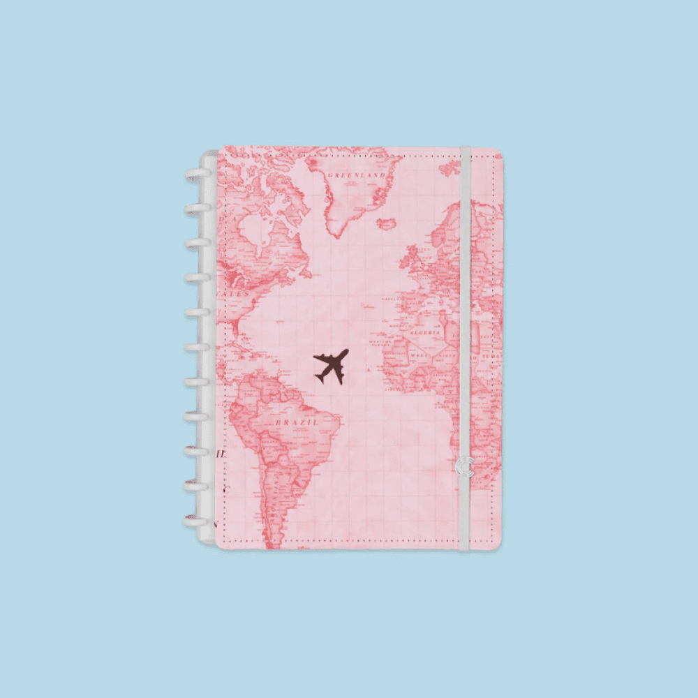 Caderno Inteligente Gocase Mapa Mundi Rosa Grande 60 Folhas com Pauta e 20 Folhas sem Pauta